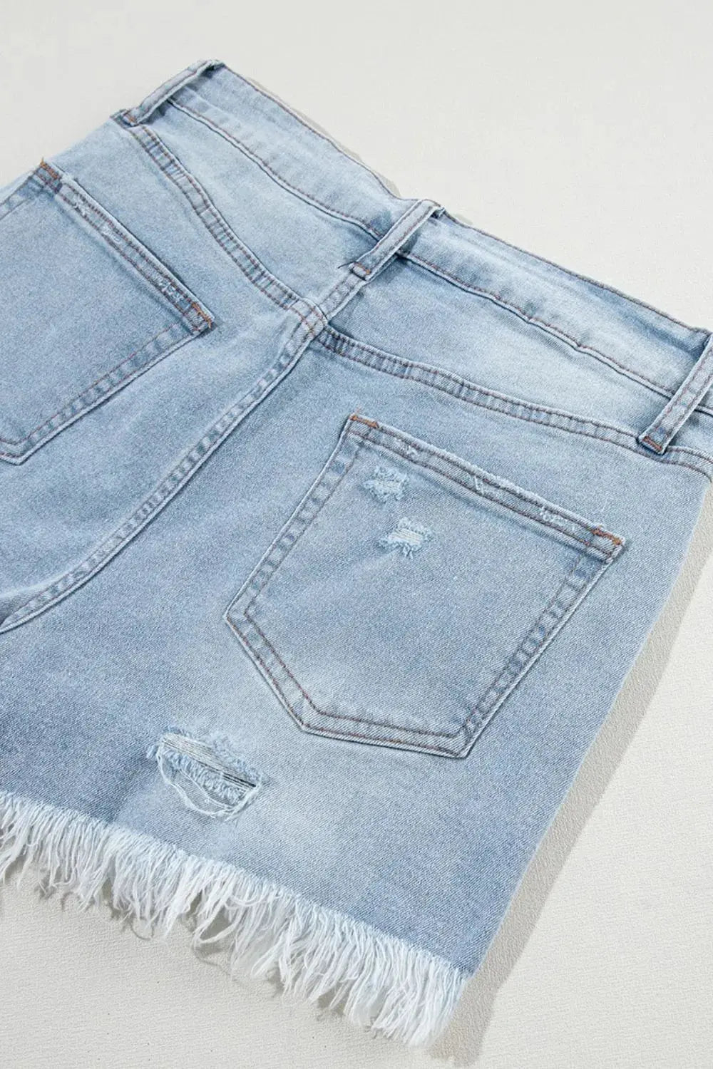Distressed Raw Hem High Waist Denim Shorts - Street’s Boutique
