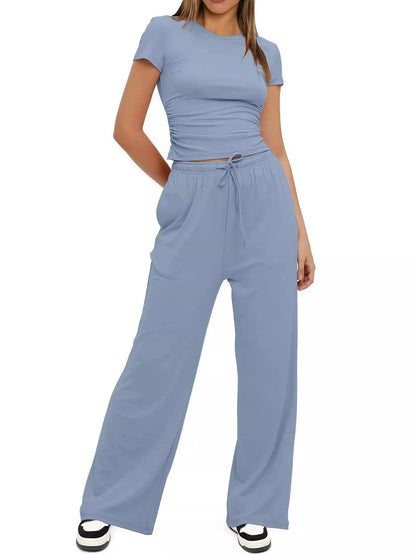 Short Sleeve Top and Drawstring Pants Set - Street’s Boutique