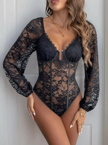 Lace Long Sleeve Bodysuit - Street’s Boutique
