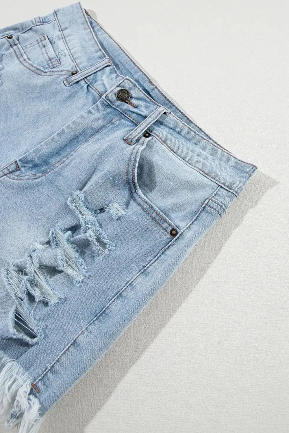 Distressed Raw Hem High Waist Denim Shorts - Street’s Boutique