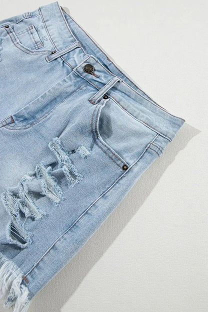 Distressed Raw Hem High Waist Denim Shorts - Street’s Boutique