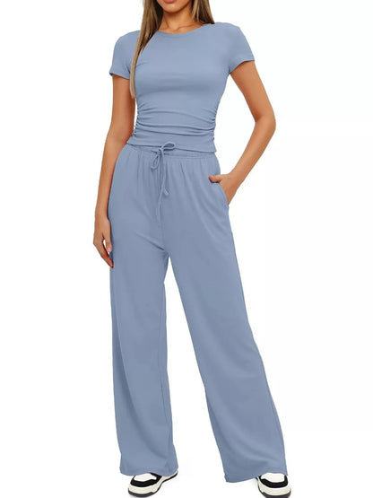 Short Sleeve Top and Drawstring Pants Set - Street’s Boutique