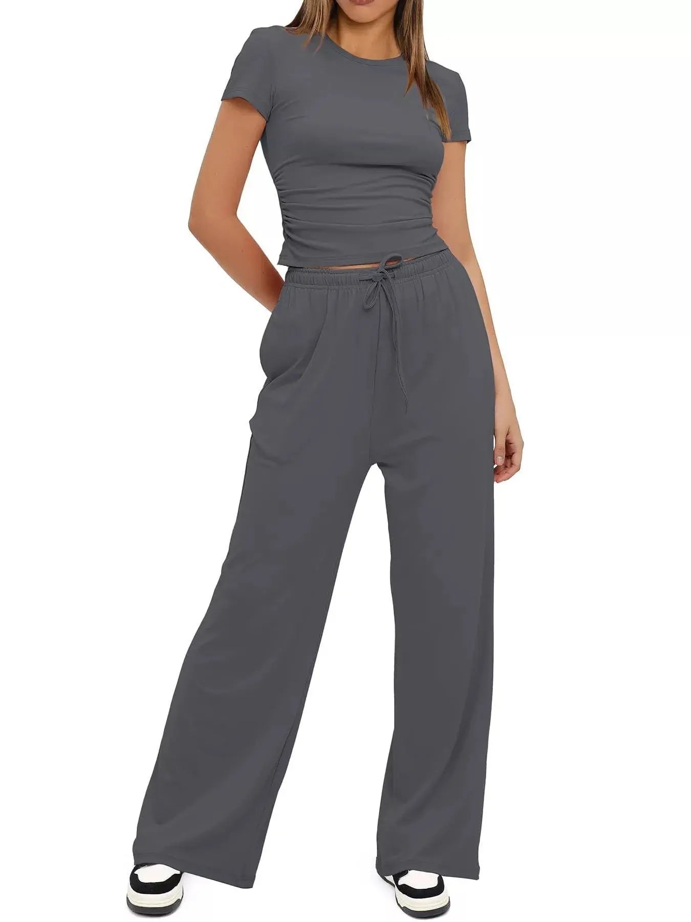 Short Sleeve Top and Drawstring Pants Set - Street’s Boutique