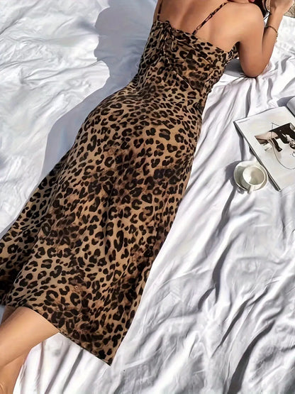 Leopard Spaghetti Strap Midi Dress - Street’s Boutique