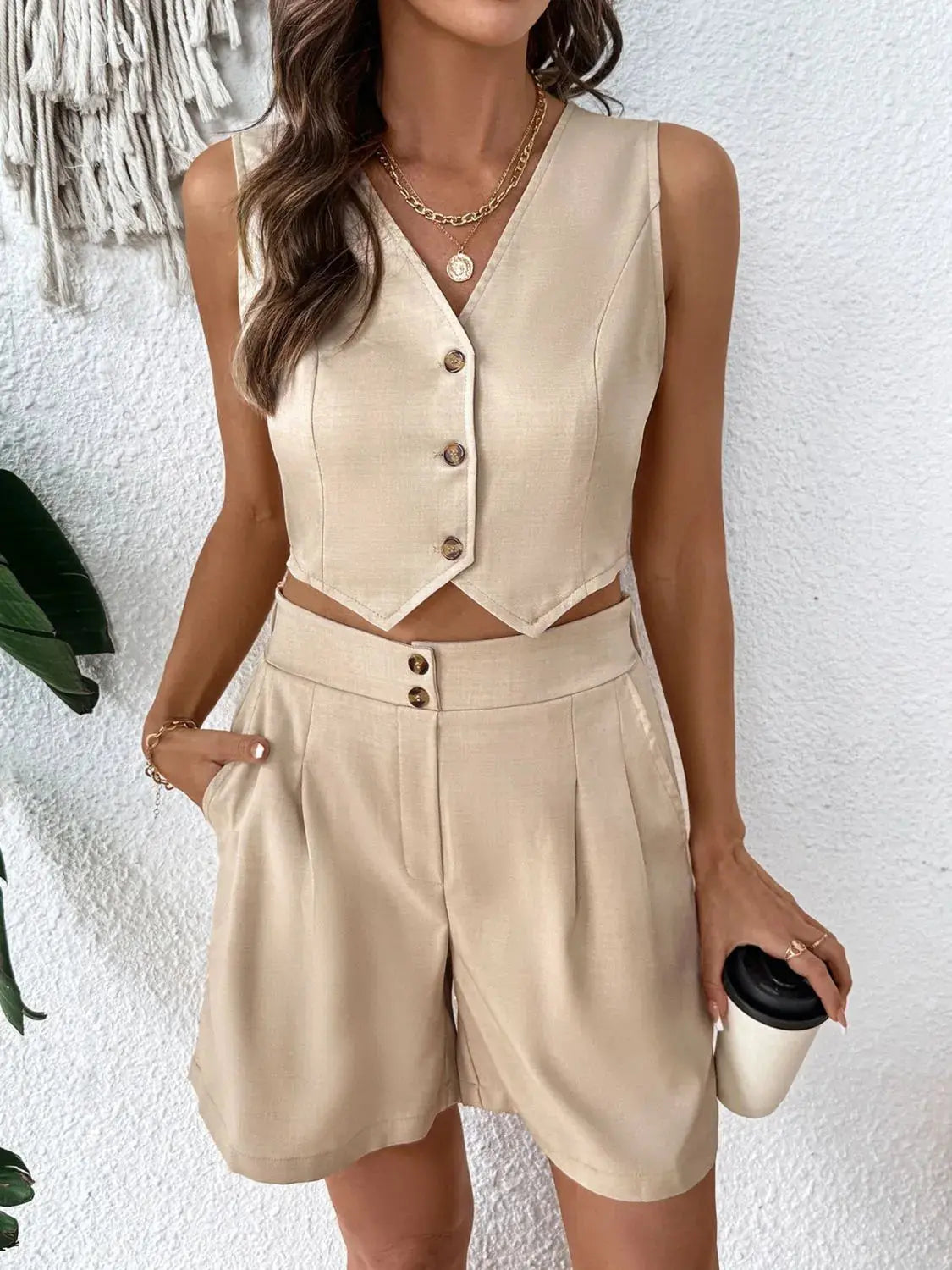 V-Neck Vest and Shorts Set - Street’s Boutique