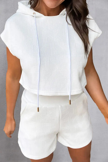 Textured Drawstring Hoodie and Shorts Set - Street’s Boutique