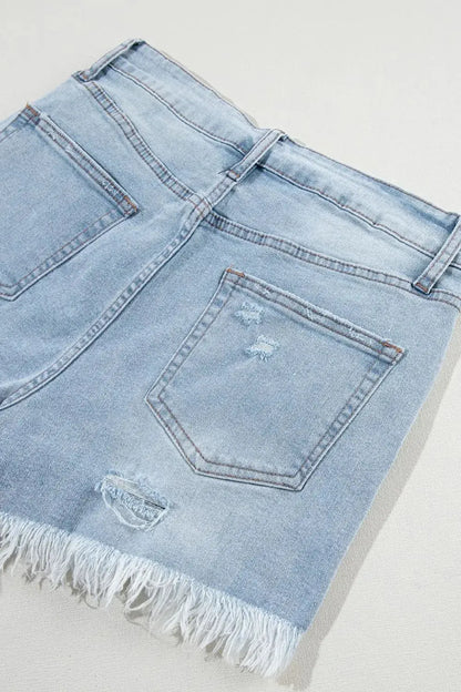 Distressed Raw Hem High Waist Denim Shorts - Street’s Boutique