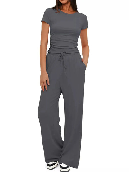 Short Sleeve Top and Drawstring Pants Set - Street’s Boutique