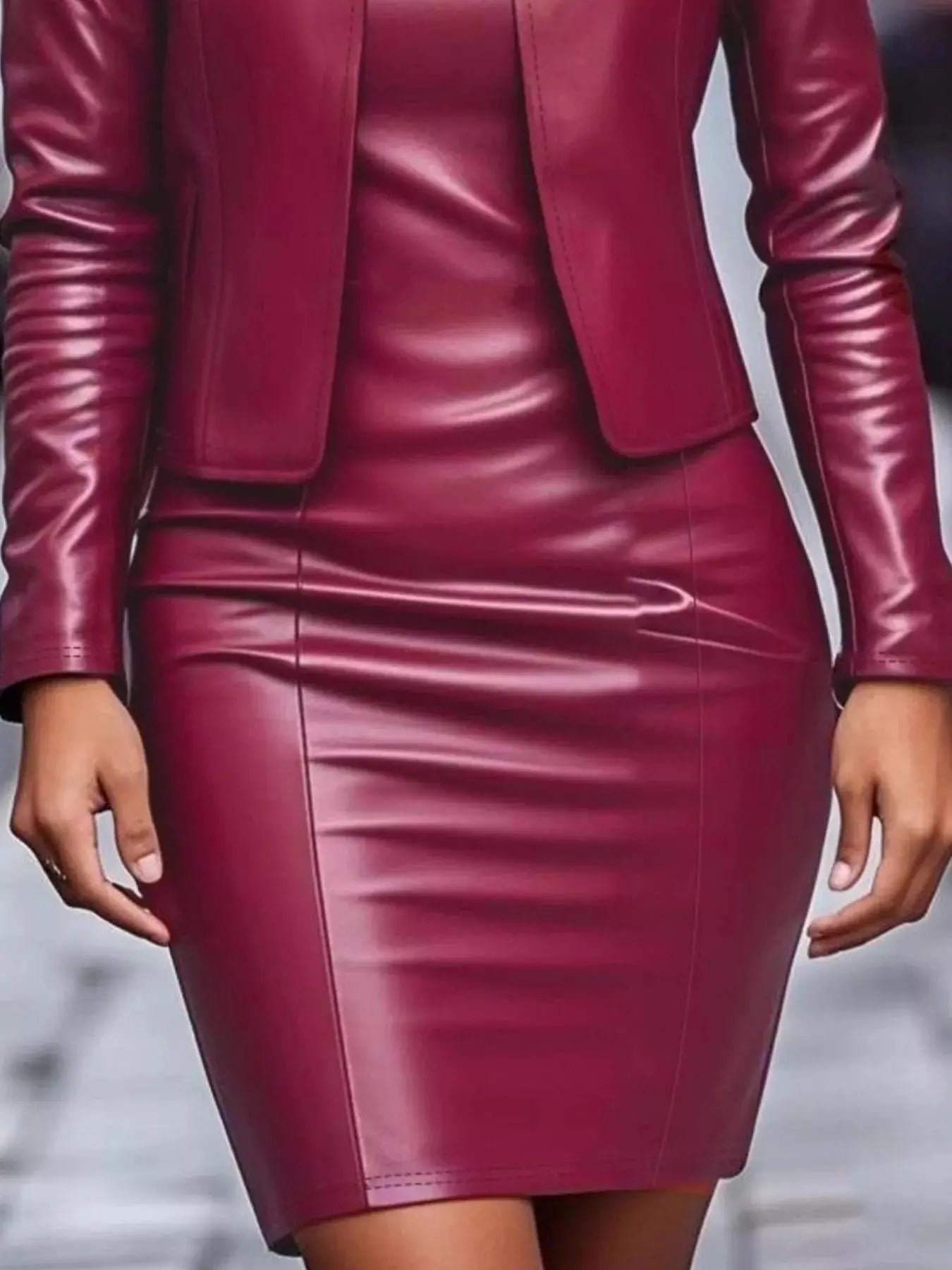 Open Front Leather Jacket & Dress Set - Street’s Boutique