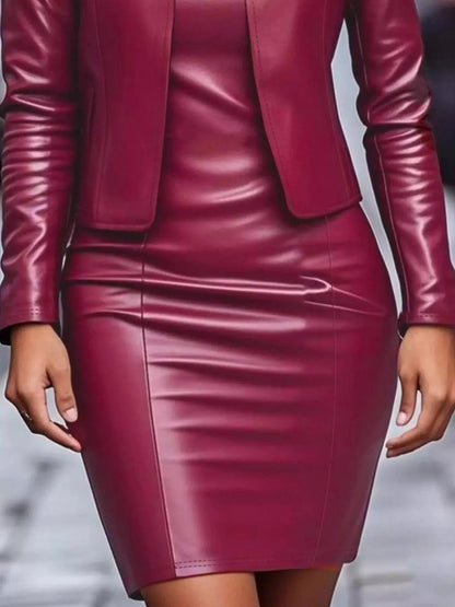 Open Front Leather Jacket & Dress Set - Street’s Boutique