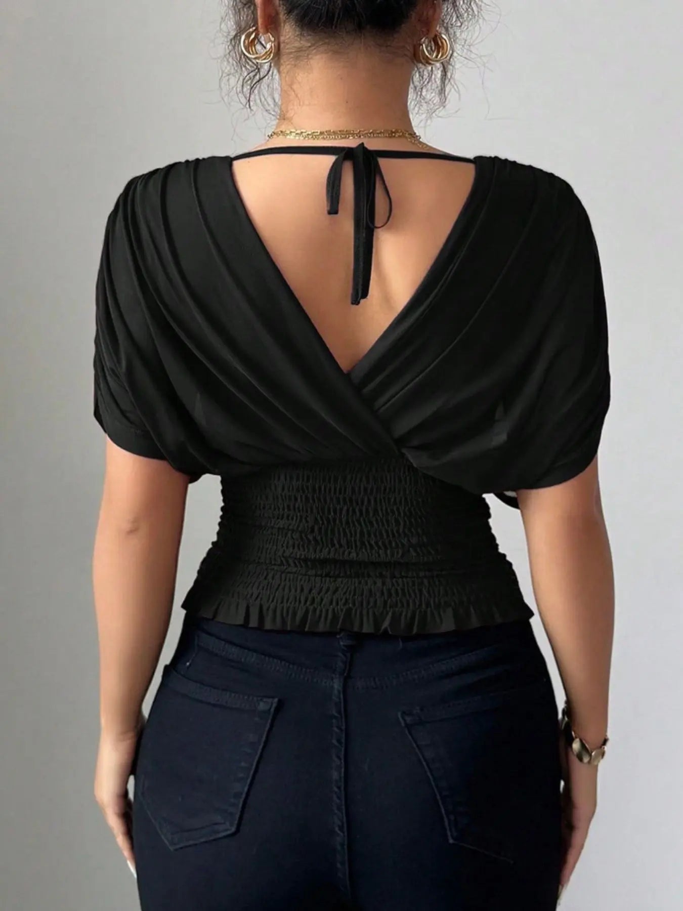 Ruched Surplice Short Sleeve Top - Street’s Boutique