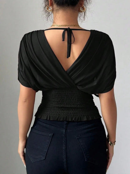 Ruched Surplice Short Sleeve Top - Street’s Boutique