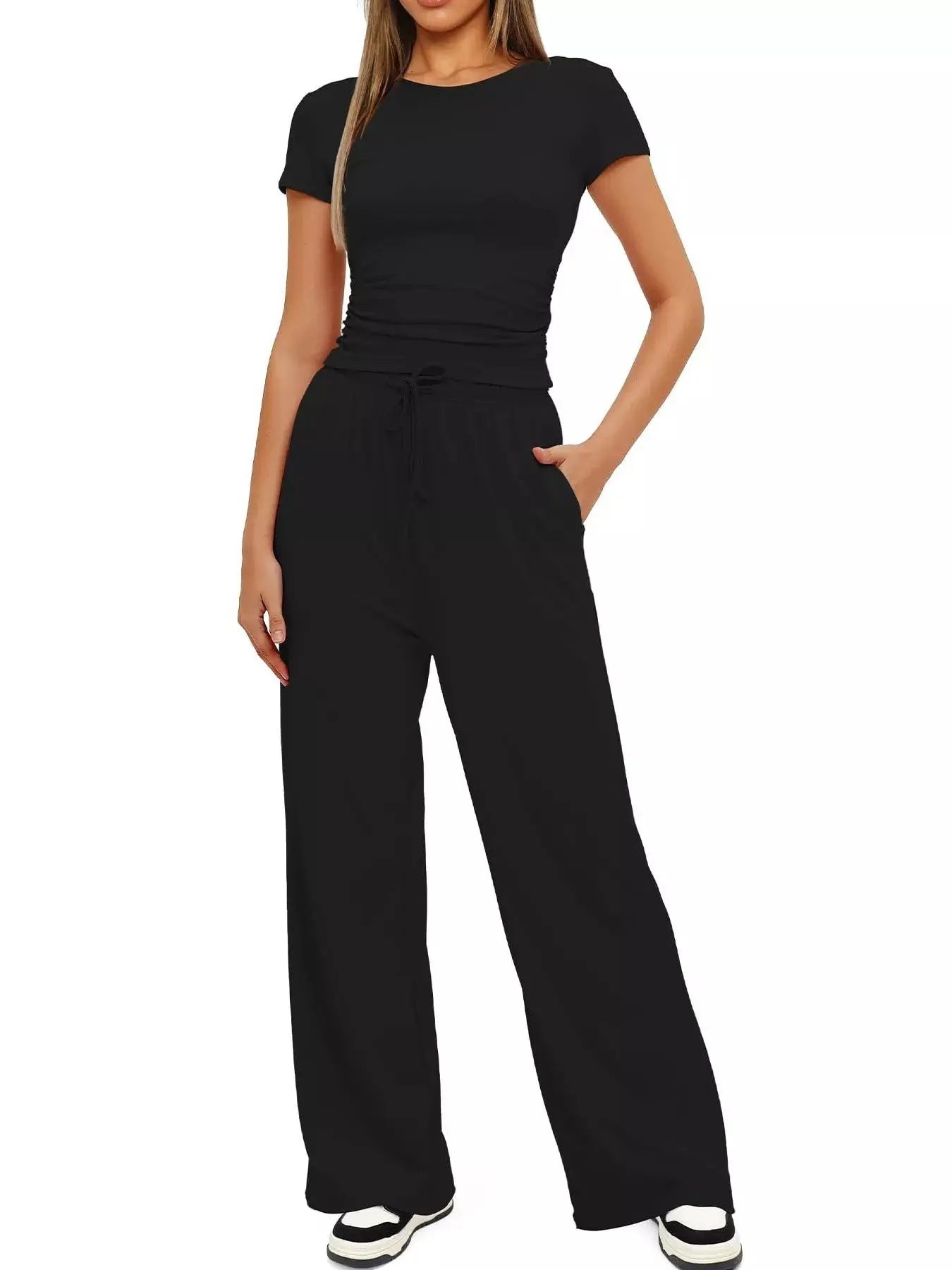 Short Sleeve Top and Drawstring Pants Set - Street’s Boutique