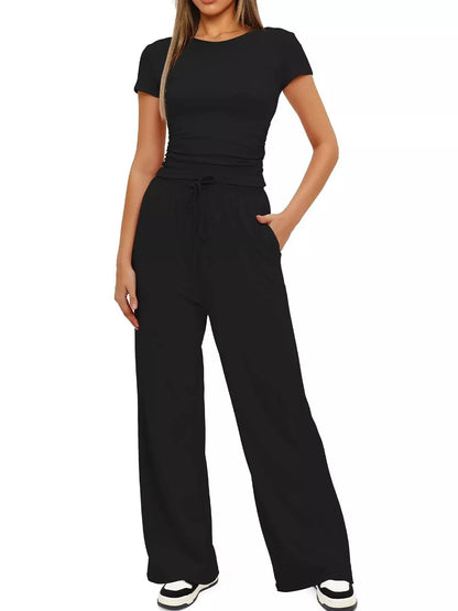 Short Sleeve Top and Drawstring Pants Set - Street’s Boutique