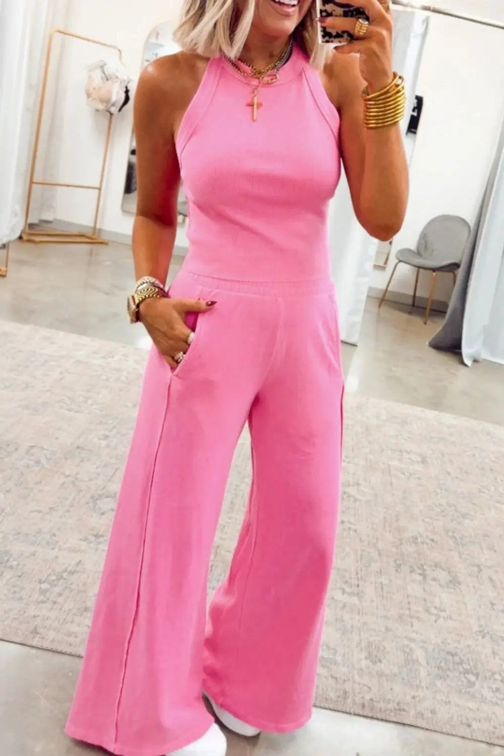 Slim Ribbed Tank Top and Sweatpants Set - Street’s Boutique