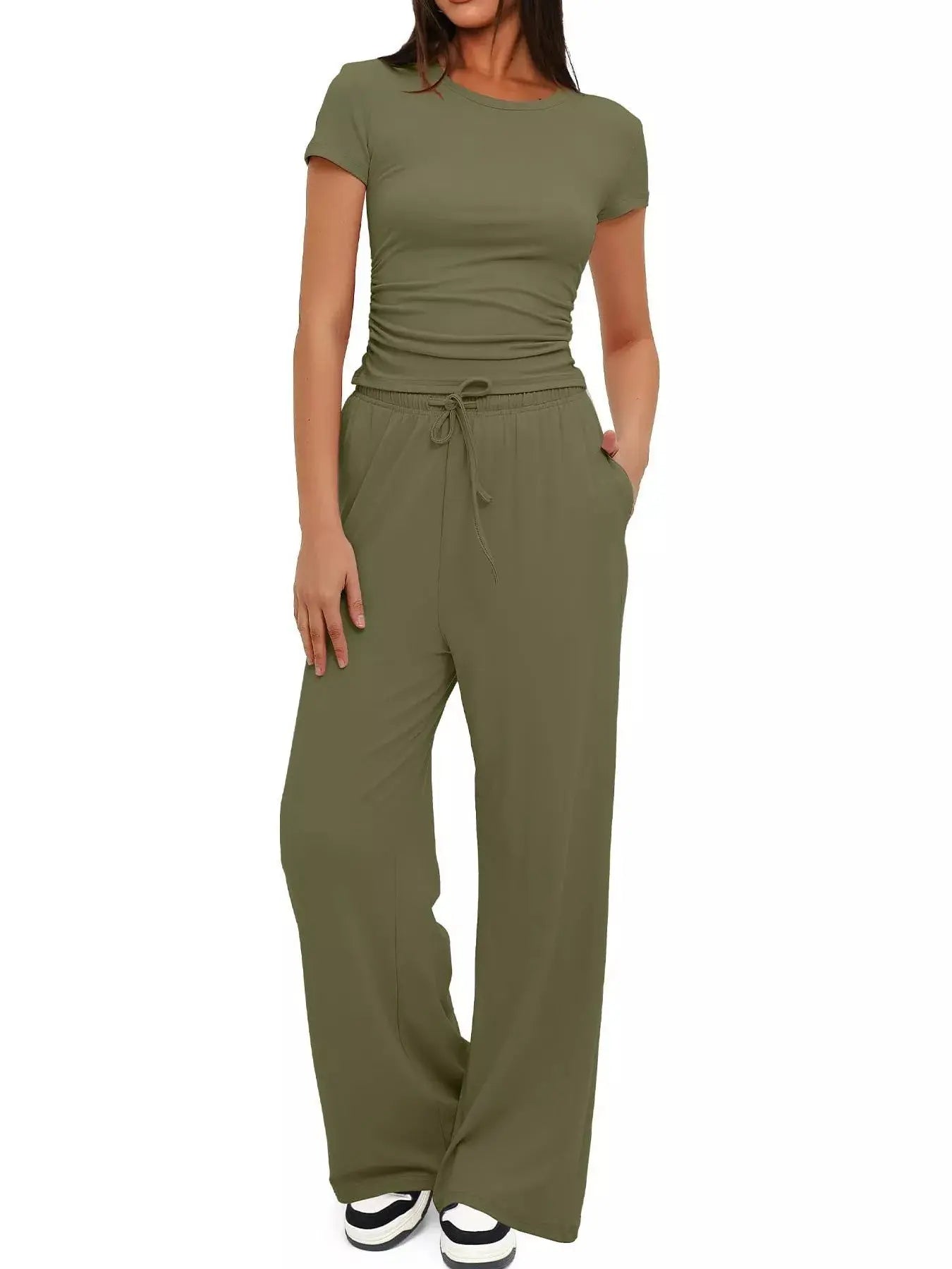 Short Sleeve Top and Drawstring Pants Set - Street’s Boutique