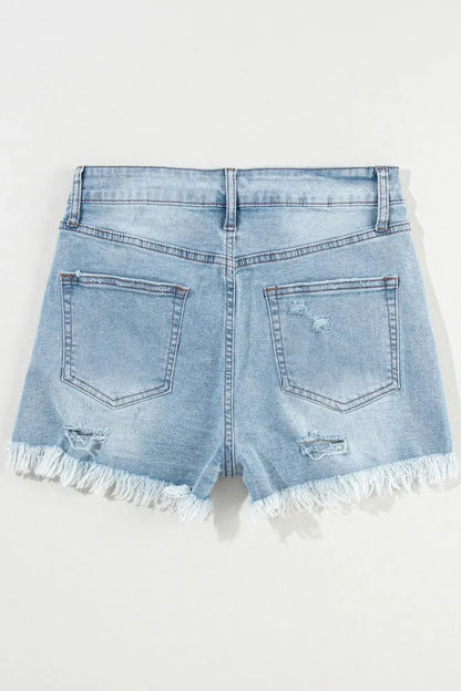 Distressed Raw Hem High Waist Denim Shorts - Street’s Boutique