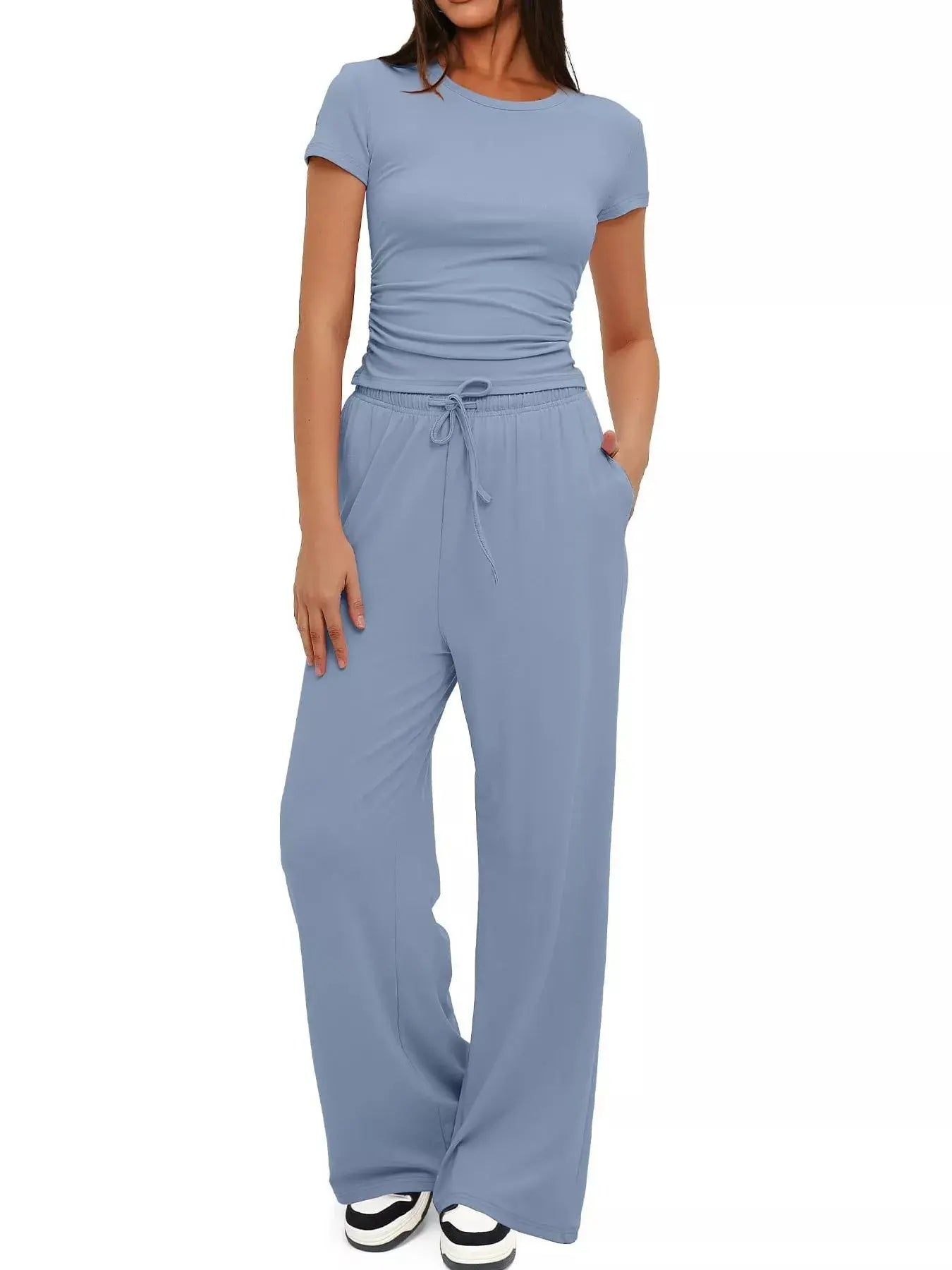 Short Sleeve Top and Drawstring Pants Set - Street’s Boutique