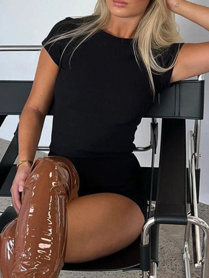 Round Neck Short Sleeve Tee and Shorts Set - Street’s Boutique