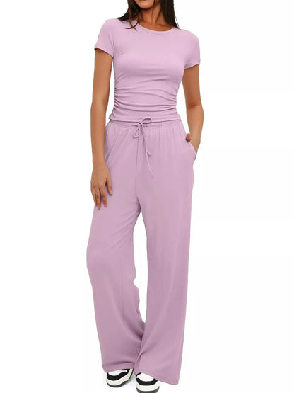 Short Sleeve Top and Drawstring Pants Set - Street’s Boutique
