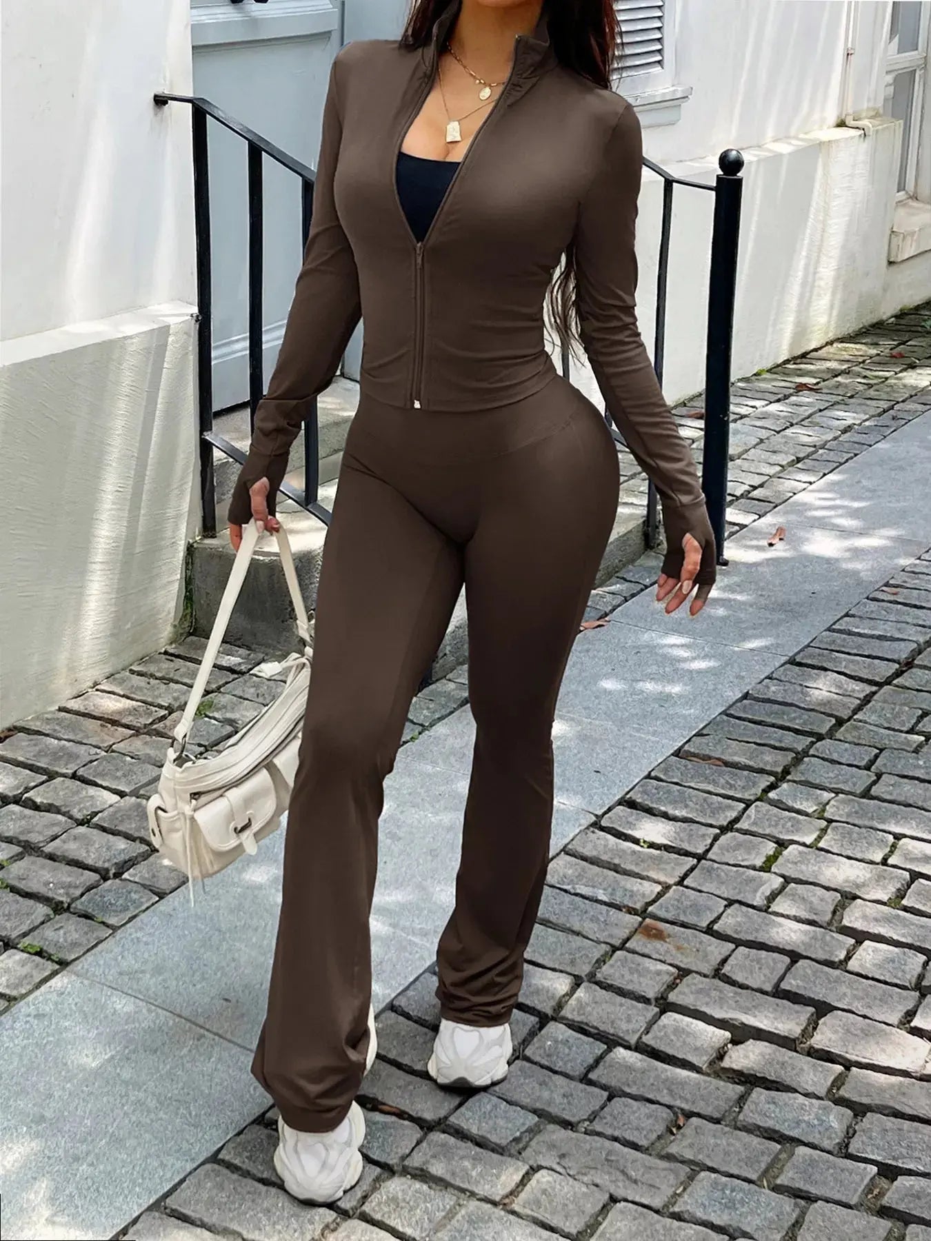 Zip Up Long Sleeve Outerwear and Pants Active Set - Street’s Boutique