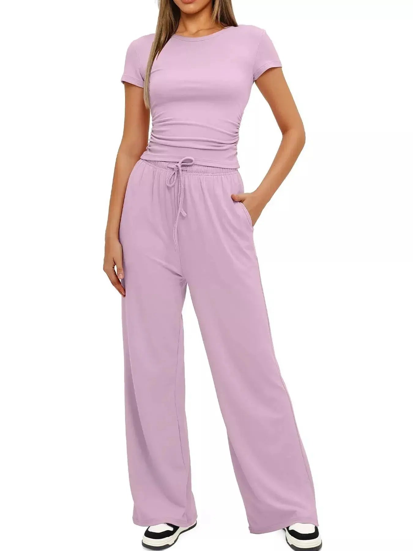 Short Sleeve Top and Drawstring Pants Set - Street’s Boutique