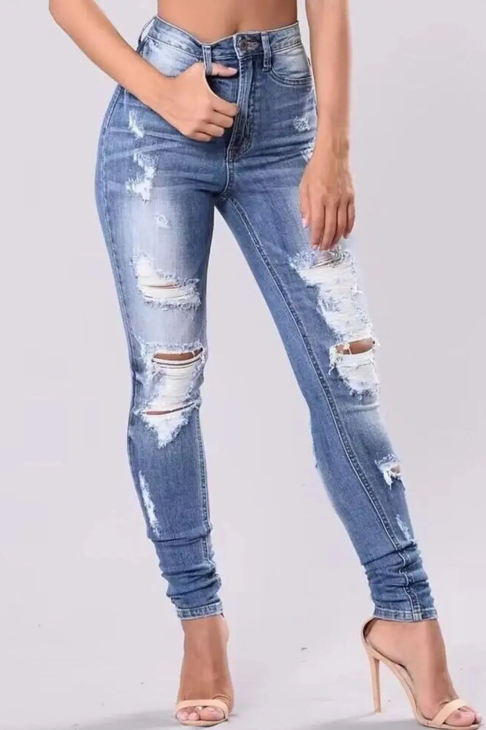 Full Size Distressed Skinny Jeans Plus Size - Street’s Boutique