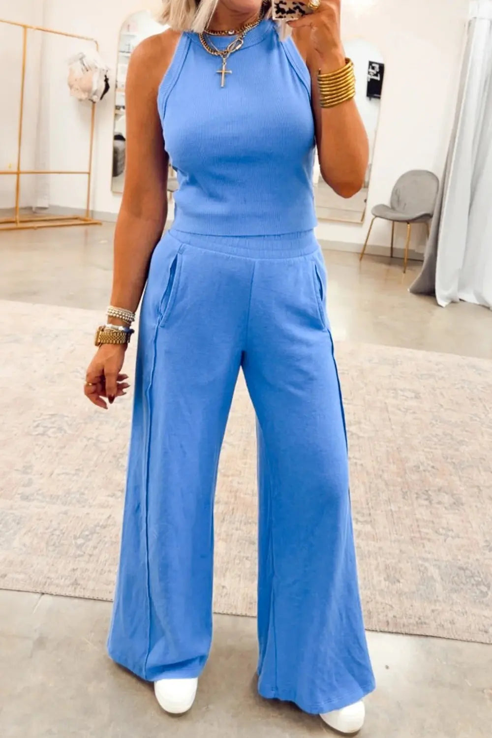 Slim Ribbed Tank Top and Sweatpants Set - Street’s Boutique
