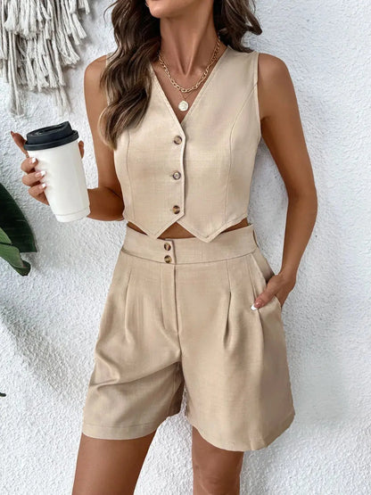V-Neck Vest and Shorts Set - Street’s Boutique