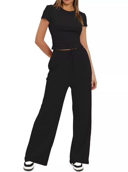 Short Sleeve Top and Drawstring Pants Set - Street’s Boutique