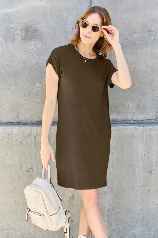 Basic Bae Full Size Round Neck Short Sleeve Dress with Pockets - Street’s Boutique