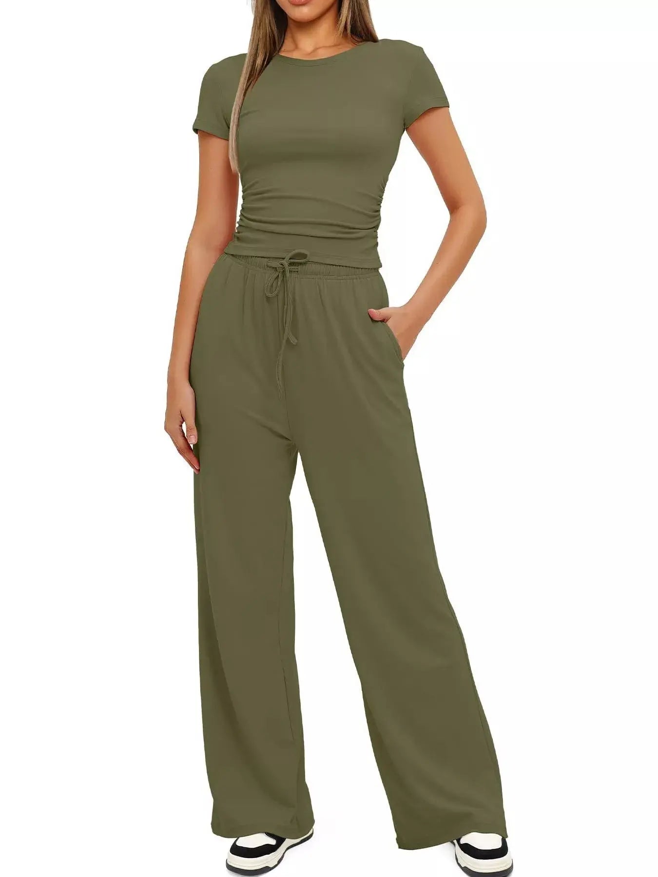 Short Sleeve Top and Drawstring Pants Set - Street’s Boutique
