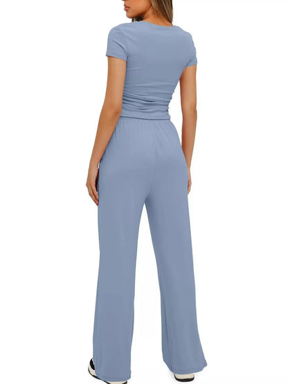 Short Sleeve Top and Drawstring Pants Set - Street’s Boutique