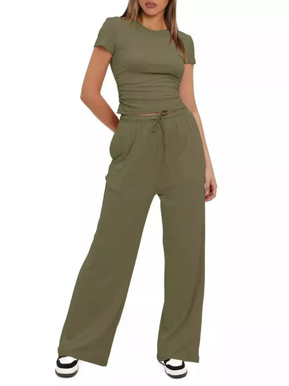Short Sleeve Top and Drawstring Pants Set - Street’s Boutique