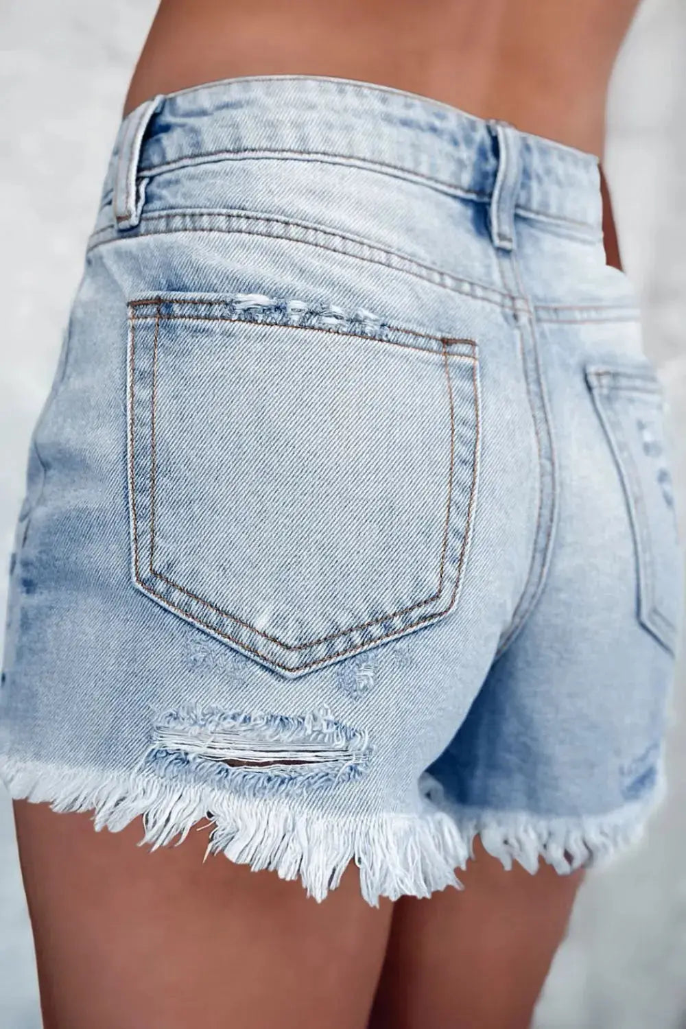 Distressed Raw Hem High Waist Denim Shorts - Street’s Boutique