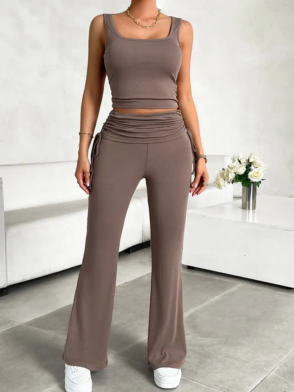 Devine Square Neck Tank and Drawstring Pants Set - Street’s Boutique