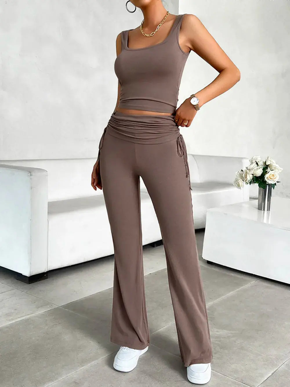 Devine Square Neck Tank and Drawstring Pants Set - Street’s Boutique