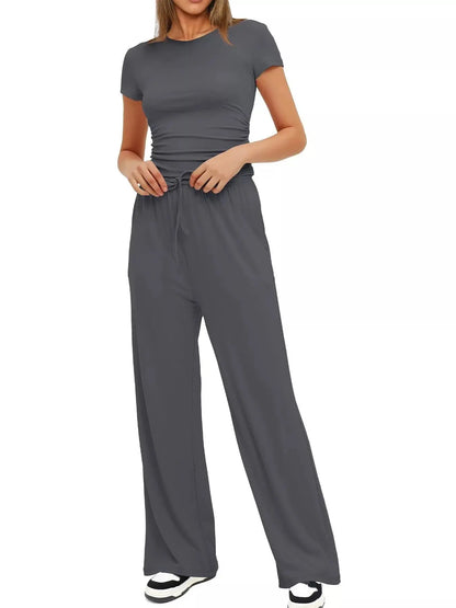 Short Sleeve Top and Drawstring Pants Set - Street’s Boutique