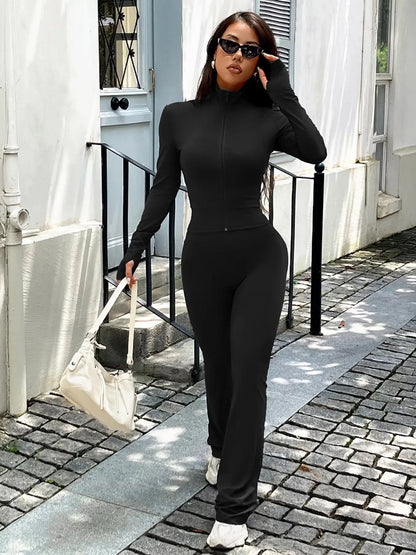 Zip Up Long Sleeve Outerwear and Pants Active Set - Street’s Boutique