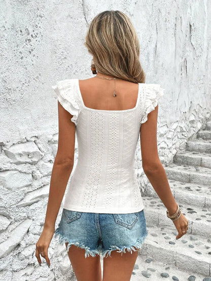 Square Neck Ruffle Sleeve Top - Street’s Boutique