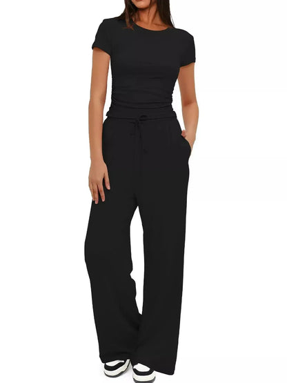 Short Sleeve Top and Drawstring Pants Set - Street’s Boutique