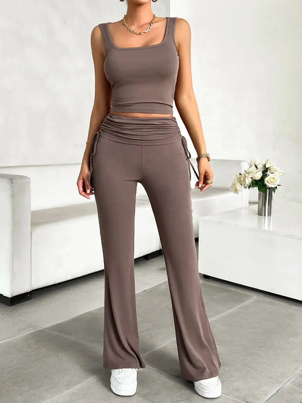 Devine Square Neck Tank and Drawstring Pants Set - Street’s Boutique