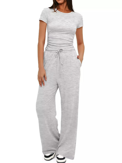 Short Sleeve Top and Drawstring Pants Set - Street’s Boutique
