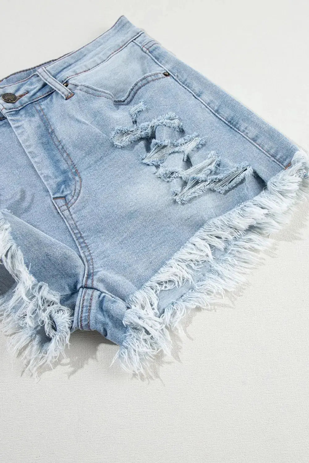 Distressed Raw Hem High Waist Denim Shorts - Street’s Boutique