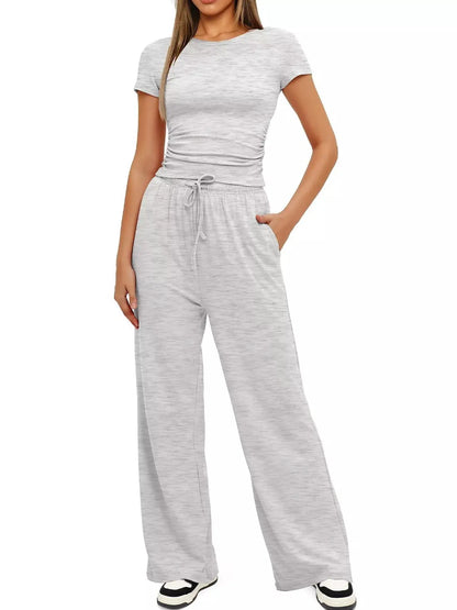 Short Sleeve Top and Drawstring Pants Set - Street’s Boutique
