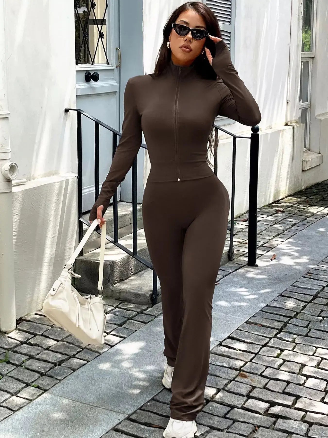 Zip Up Long Sleeve Outerwear and Pants Active Set - Street’s Boutique