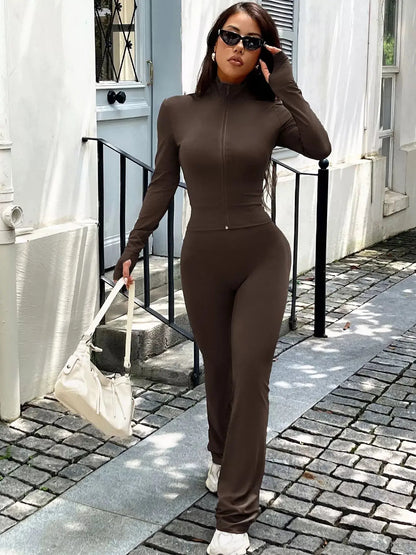 Zip Up Long Sleeve Outerwear and Pants Active Set - Street’s Boutique