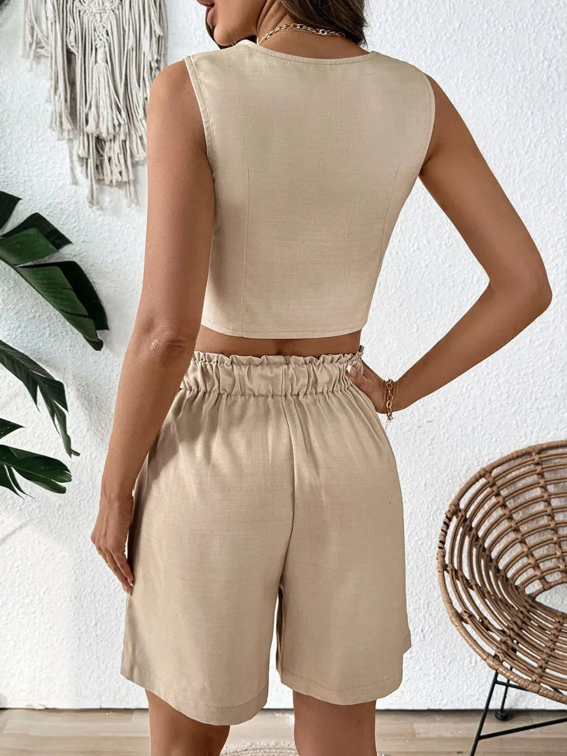 V-Neck Vest and Shorts Set - Street’s Boutique