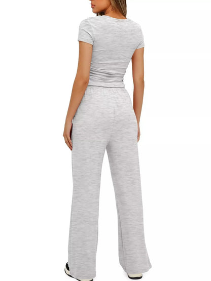 Short Sleeve Top and Drawstring Pants Set - Street’s Boutique