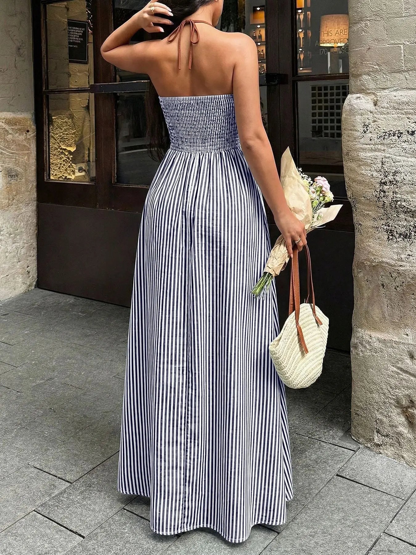 Striped Halter Neck Maxi Dress - Street’s Boutique
